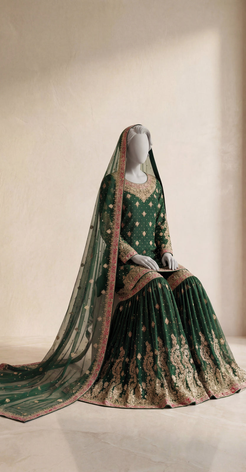Waania | Gharara | Stitched | Bottle Green