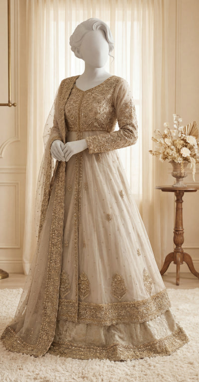 Hanaya | Lehenga | Stitched | White & Gold