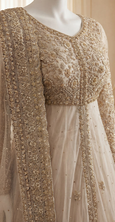 Hanaya | Lehenga | Stitched | White & Gold