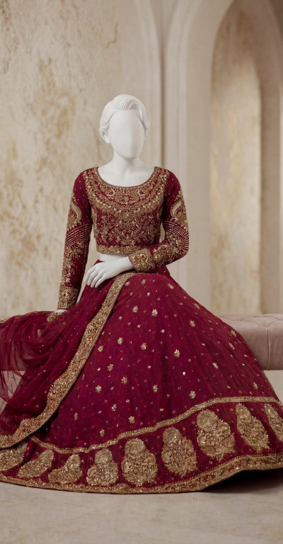 Damana | Lehenga | Stitched | Red