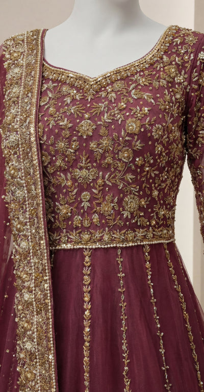 Dastak | Lehenga | Stitched | Mehroon