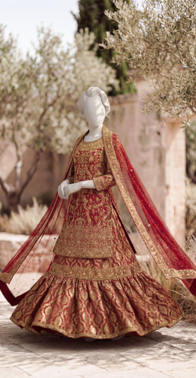 Soumia | Farshi Lehenga | Stitched | Red