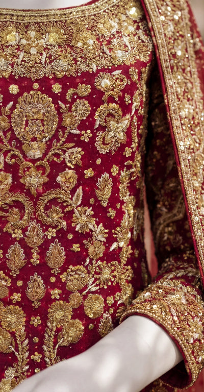 Soumia | Farshi Lehenga | Stitched | Red