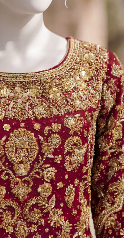 Soumia | Farshi Lehenga | Stitched | Red