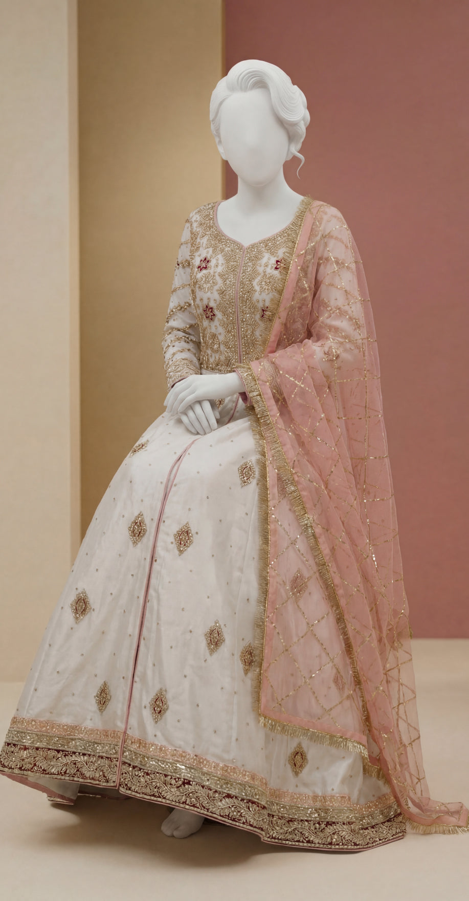 Kainat | Maxi | Off-White & Pink
