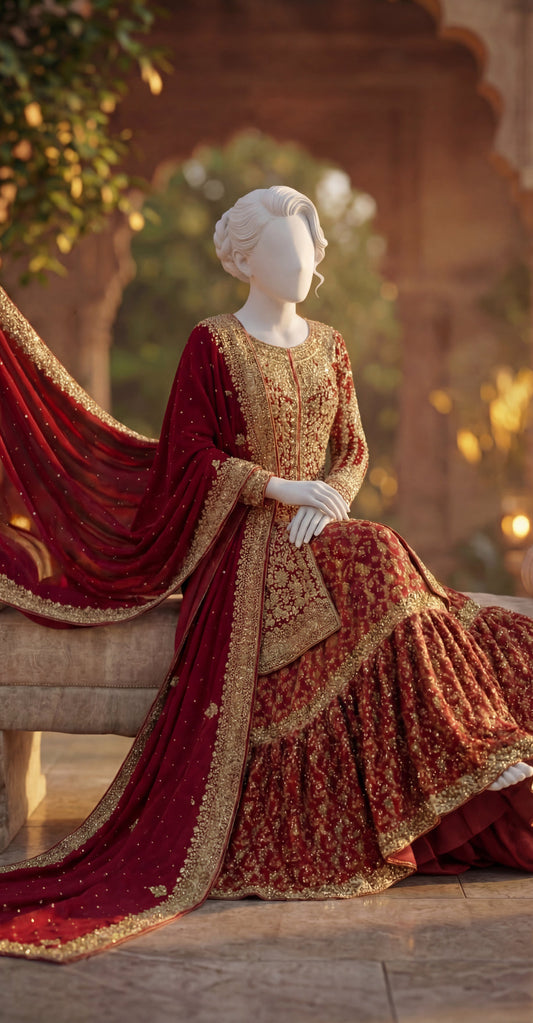 Jahan e Khaas | Farshi Lehenga | Stitched | Red