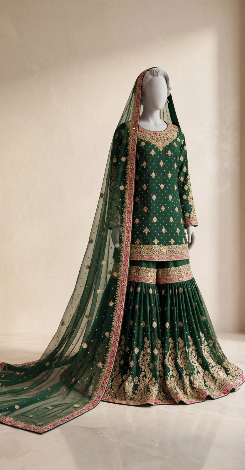 Waania | Gharara | Stitched | Bottle Green