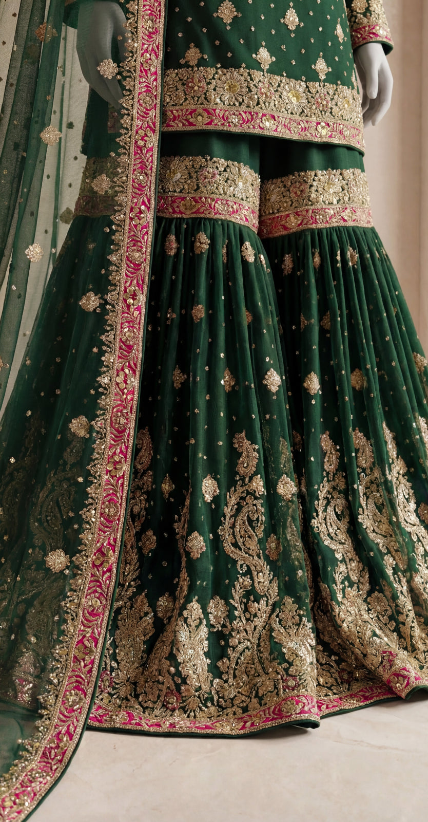Waania | Gharara | Stitched | Bottle Green