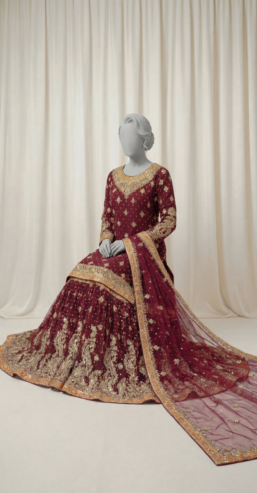 Waania | Gharara | Stitched | Maroon