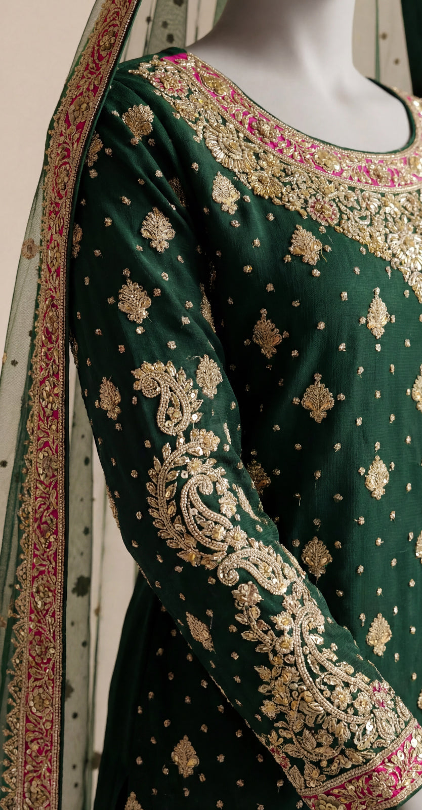 Waania | Gharara | Stitched | Bottle Green